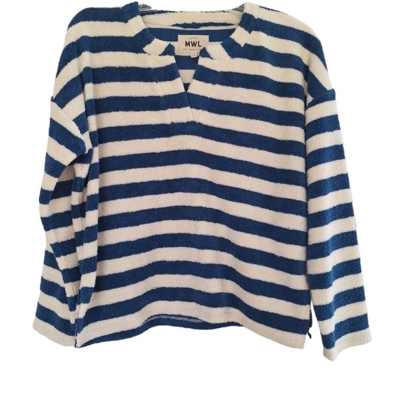 EUC Madewell MWL blue and ivory terry cloth long sleeve top worn once-size M - Picture 5 of 7